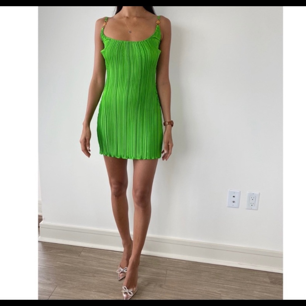 Versace Green Plisse Mini Dress